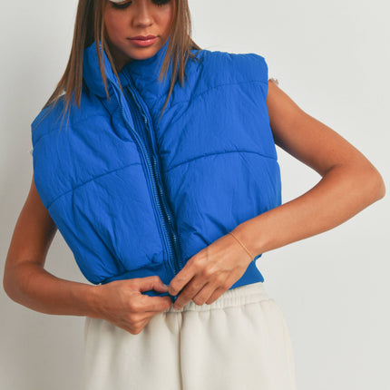 Royal Blue Zip-Up Crop Puffer Vest - Shop Simply Apparel