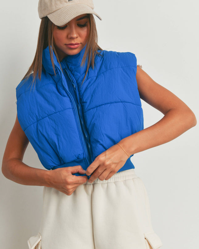 Royal Blue Zip-Up Crop Puffer Vest - Shop Simply Apparel