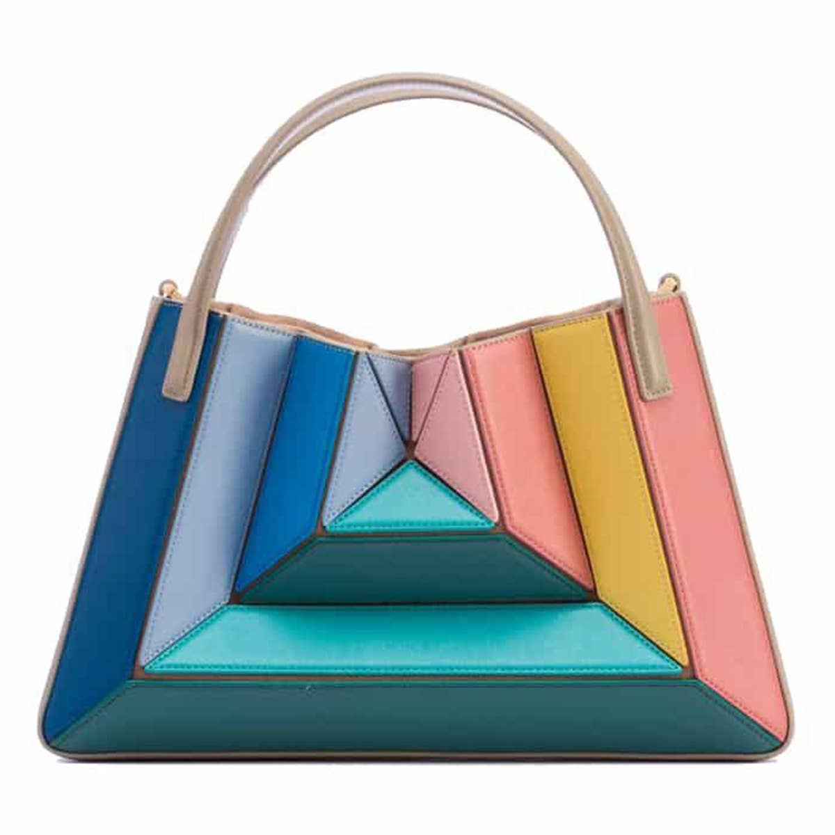 Contrast Color Patchwork Drawstring Handbag