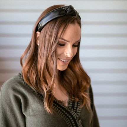 Black Top Knot Leather Headband