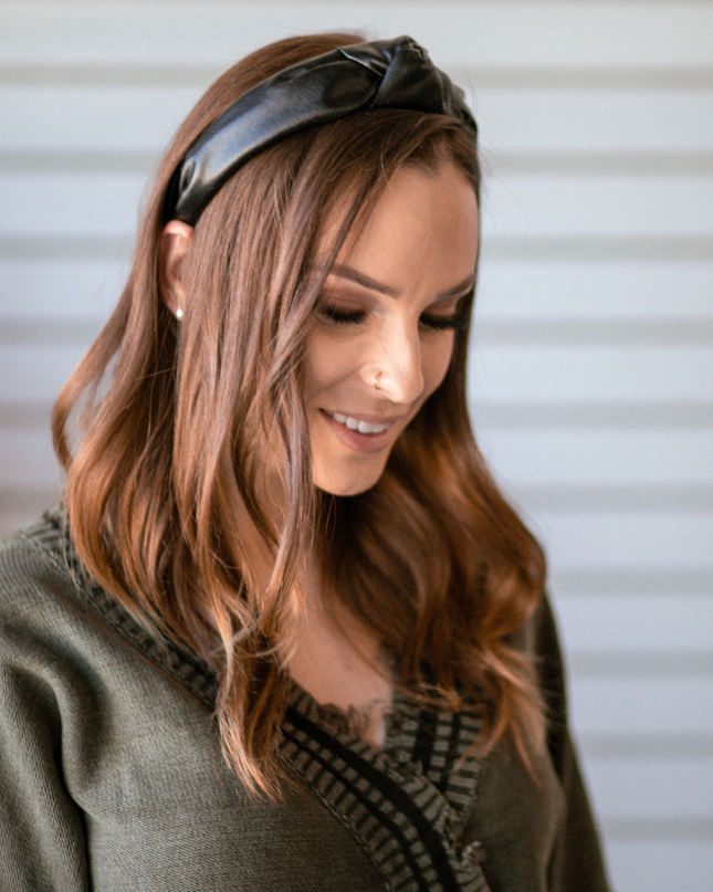 Black Top Knot Leather Headband