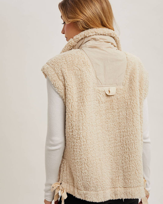 Beige Mock Neck Fleece Sherpa Vest - Shop Simply Apparel