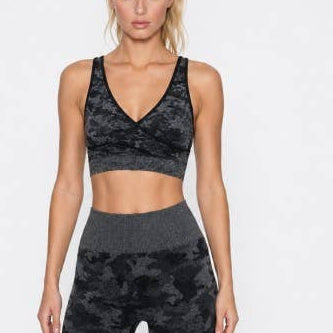 Dark Grey Seamless Camo Sports Bra