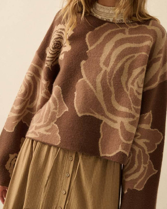 Chocolate Rose Floral Jacquard Sweater