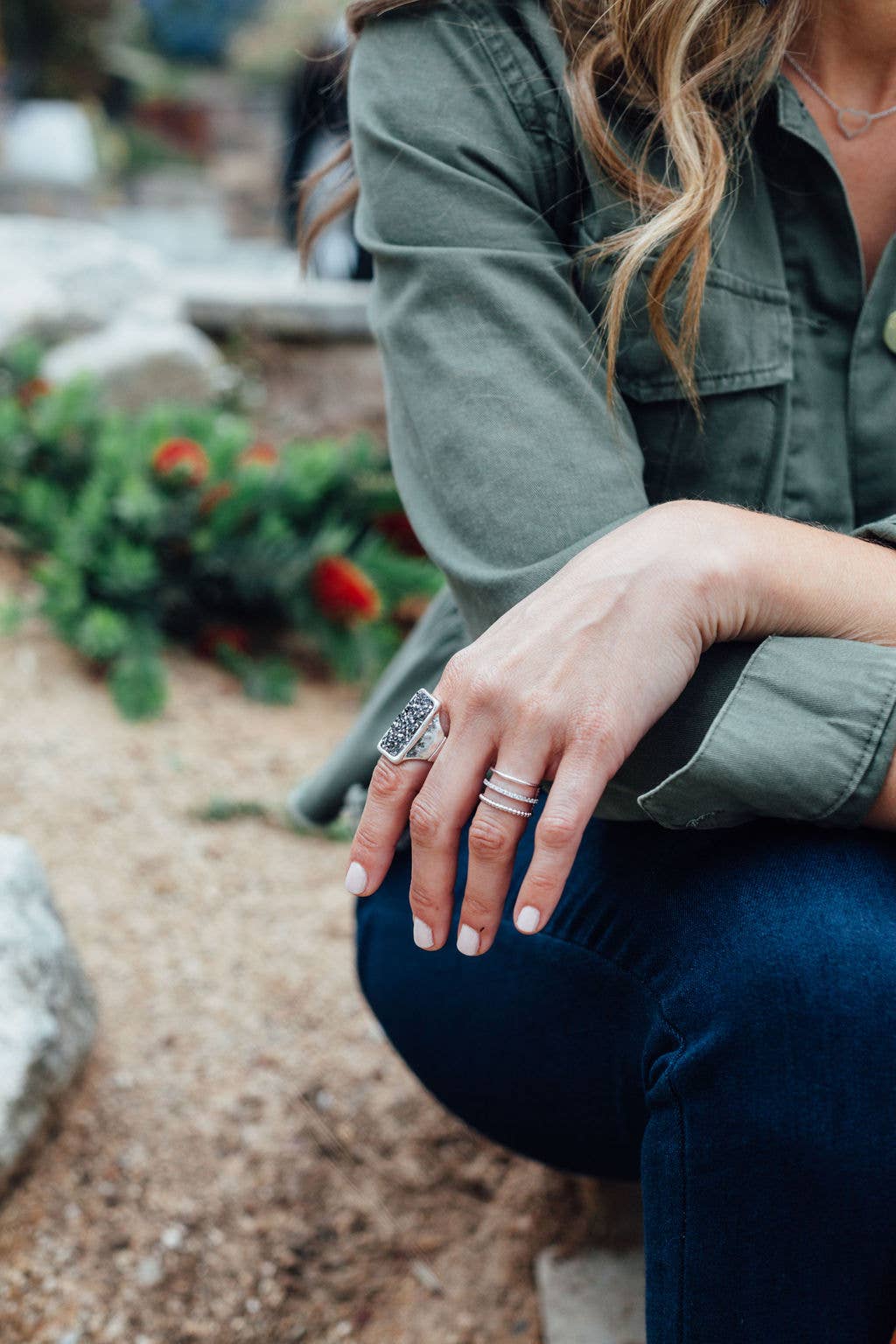 Gold Triple Layer Ring with Pave Accent