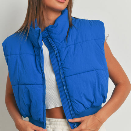Royal Blue Zip-Up Crop Puffer Vest - Shop Simply Apparel
