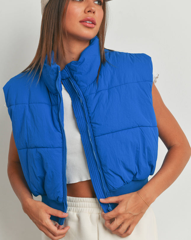 Royal Blue Zip-Up Crop Puffer Vest - Shop Simply Apparel