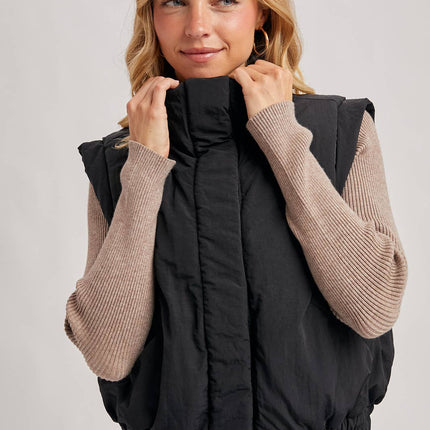 Black Bomber Style Puffer Vest - Shop Simply Apparel