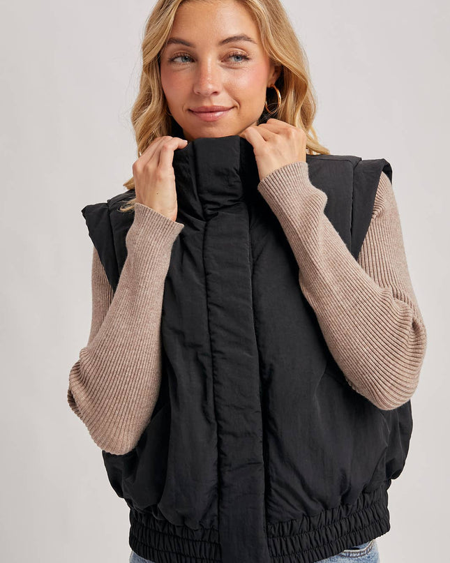 Black Bomber Style Puffer Vest - Shop Simply Apparel