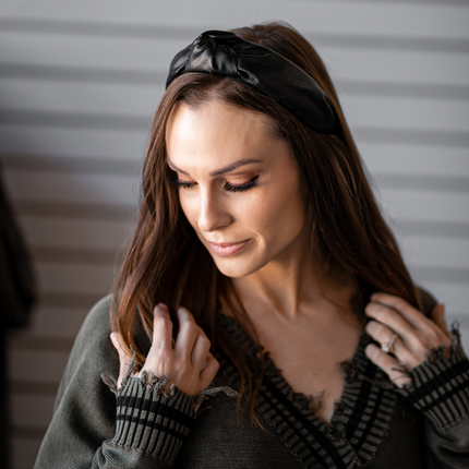 Black Top Knot Leather Headband