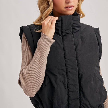 Black Bomber Style Puffer Vest - Shop Simply Apparel