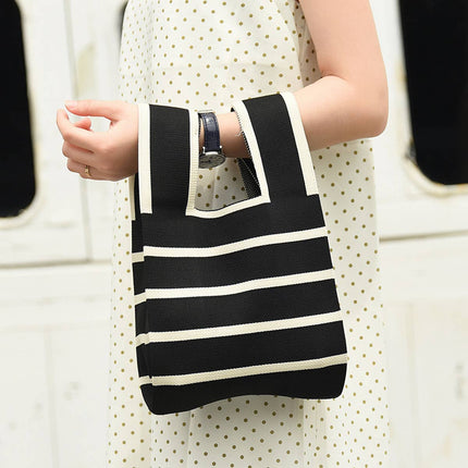 Stripe Print Knit Handbag - Shop Simply Apparel