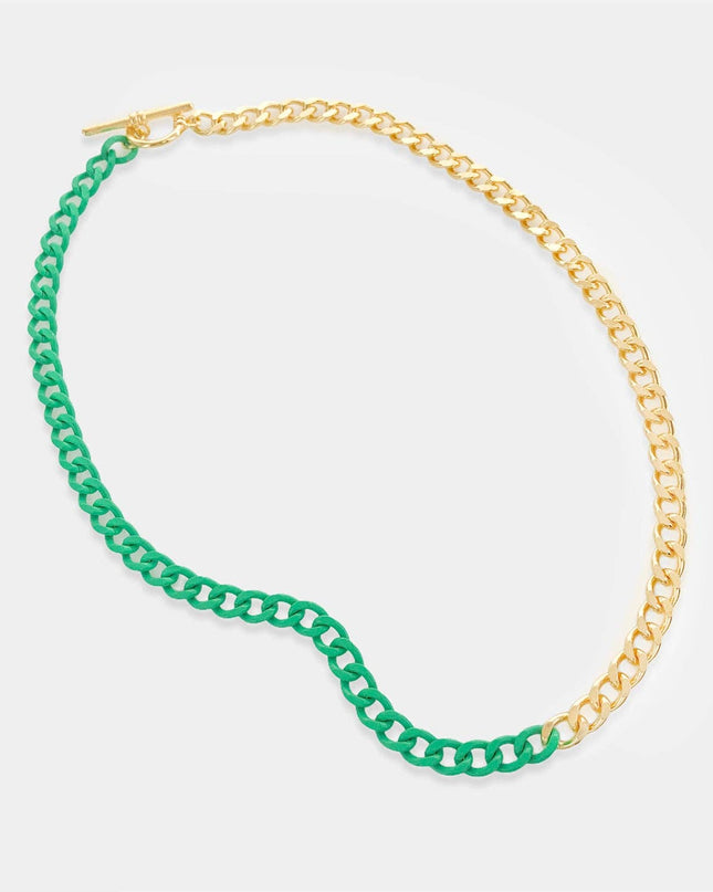 Green Half Enamel Chain Necklace