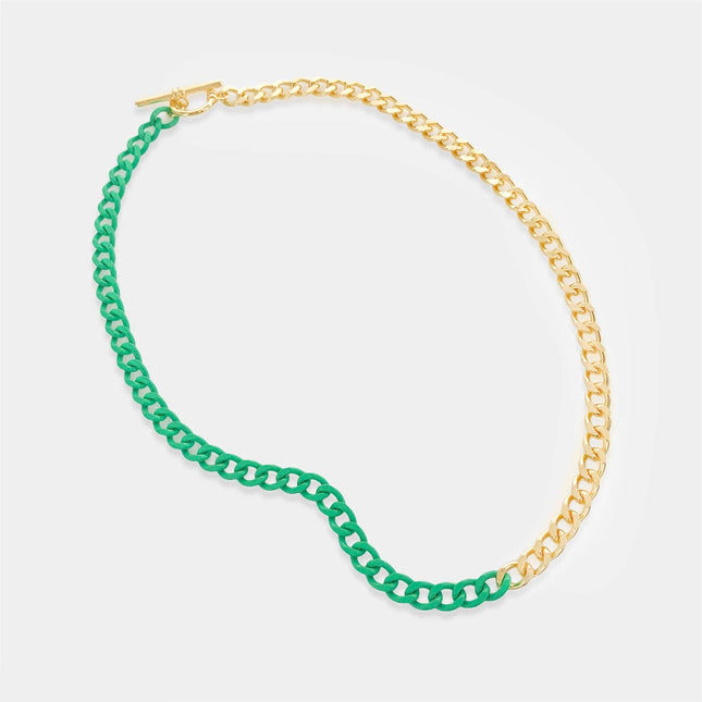 Green Half Enamel Chain Necklace
