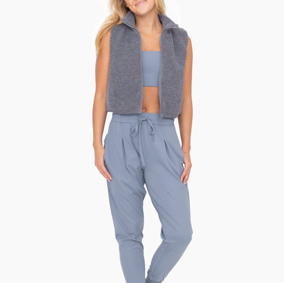 Grey Hybrid Cropped Puffer Vest