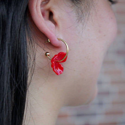 Poppy Red Magnolia Hoops