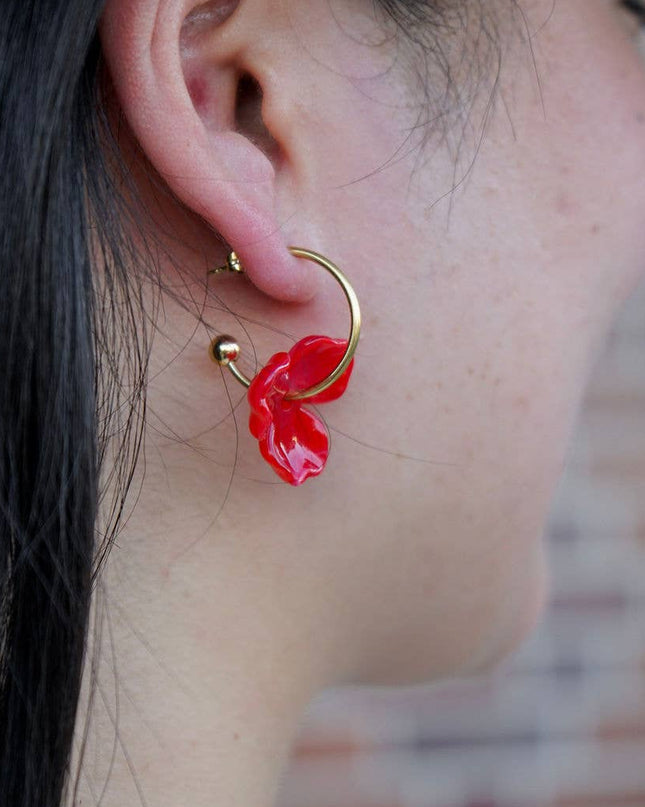 Poppy Red Magnolia Hoops