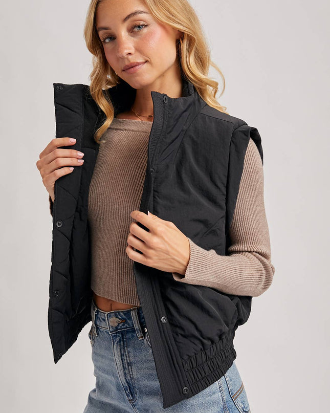 Black Bomber Style Puffer Vest - Shop Simply Apparel