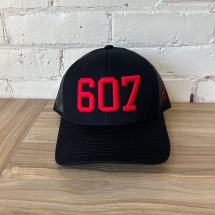 607 Trucker Hat Black with Red - Shop Simply Apparel