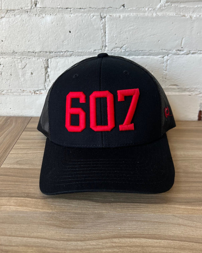 607 Trucker Hat Black with Red - Shop Simply Apparel