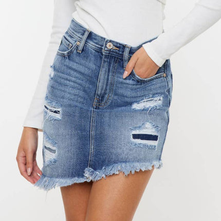 Kan Can USA Distressed Denim Mini Skirt