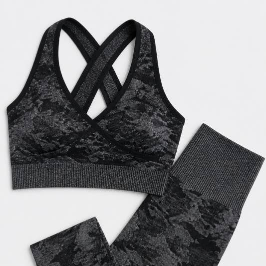 Dark Grey Seamless Camo Sports Bra