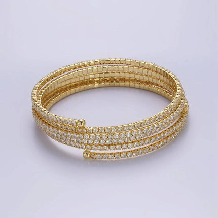 Clear CZ Gold Stacked Adjustable Bangle