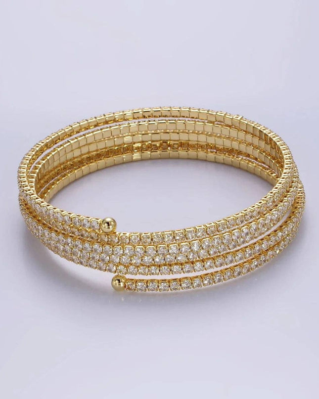 Clear CZ Gold Stacked Adjustable Bangle