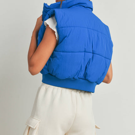 Royal Blue Zip-Up Crop Puffer Vest - Shop Simply Apparel