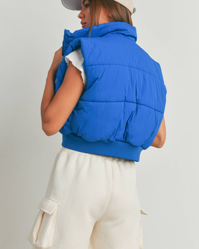 Royal Blue Zip-Up Crop Puffer Vest - Shop Simply Apparel