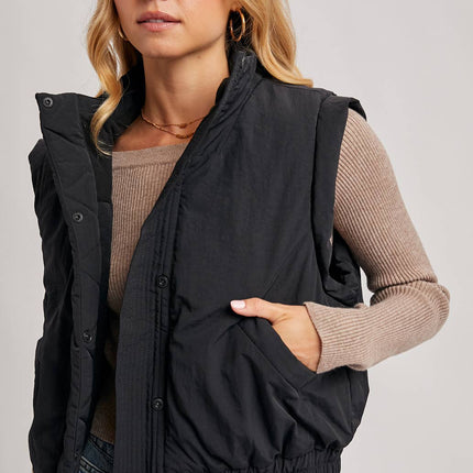 Black Bomber Style Puffer Vest - Shop Simply Apparel