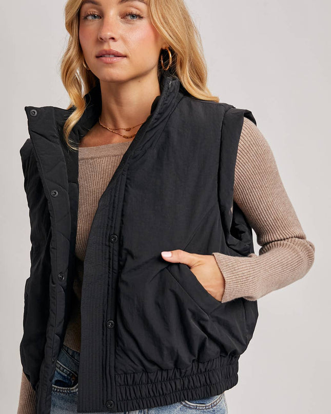Black Bomber Style Puffer Vest - Shop Simply Apparel