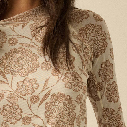 Cream Floral-Print Mesh Top - Shop Simply Apparel