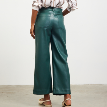 Astro Green Faux Leather Wide Leg Pants