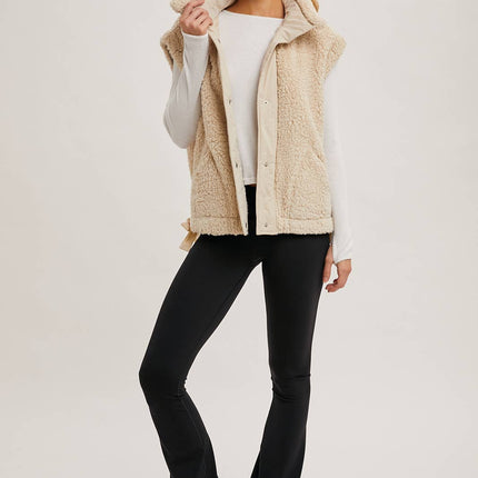 Beige Mock Neck Fleece Sherpa Vest - Shop Simply Apparel