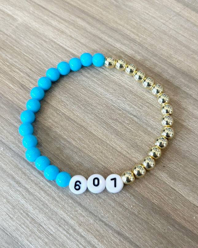 607 Gold Neon Blue Beaded Bracelet - Shop Simply Apparel