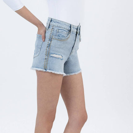 High Rise Studded Denim Shorts