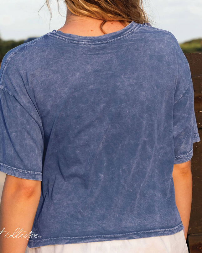 BEACH BUM Denim Blue Cropped Mineral Graphic Top - Shop Simply Apparel