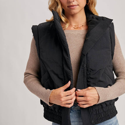 Black Bomber Style Puffer Vest - Shop Simply Apparel