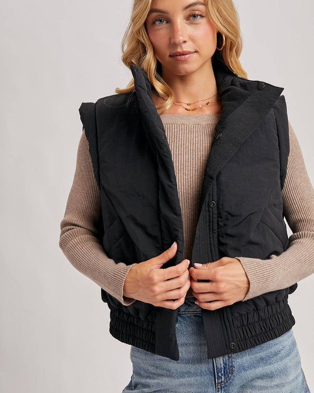 Black Bomber Style Puffer Vest - Shop Simply Apparel