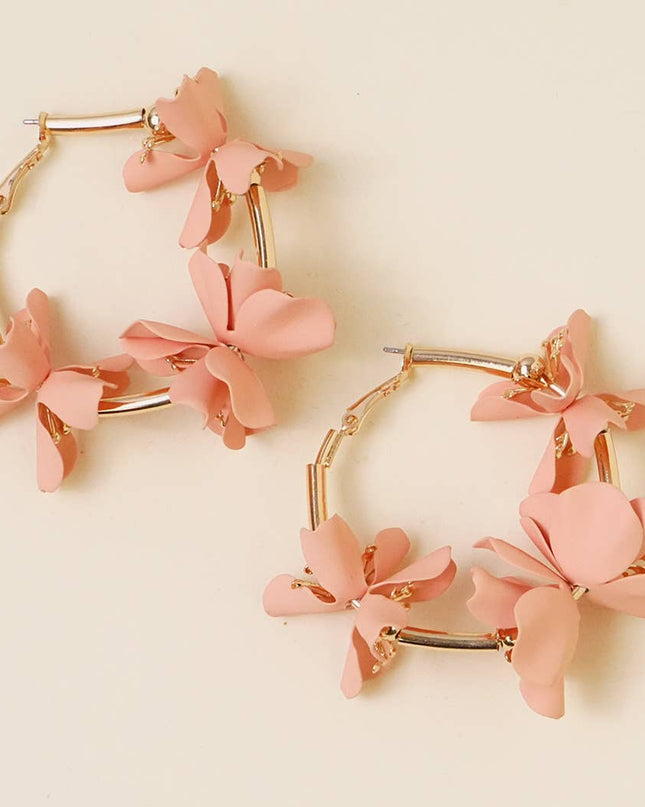 Pink Flower Hoop Earrings