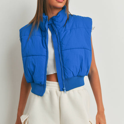 Royal Blue Zip-Up Crop Puffer Vest - Shop Simply Apparel