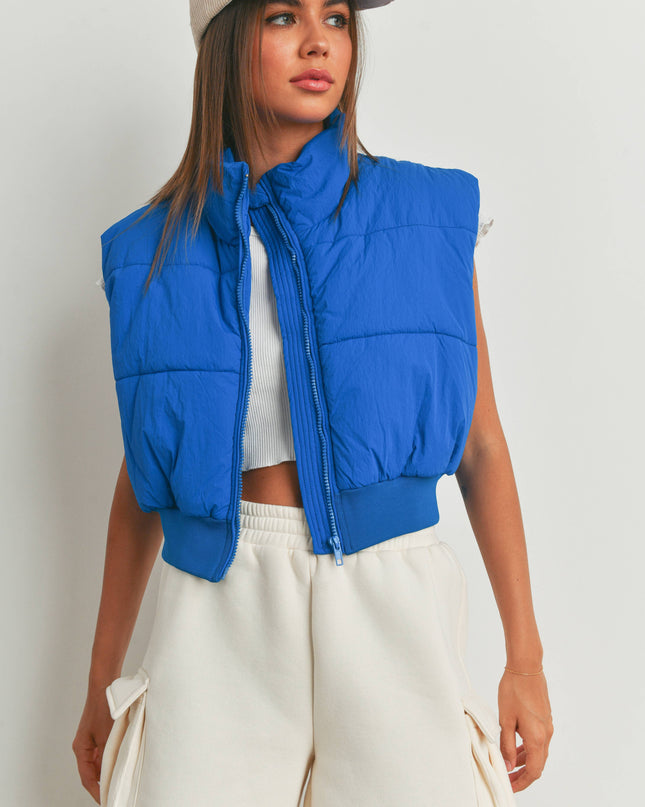 Royal Blue Zip-Up Crop Puffer Vest - Shop Simply Apparel