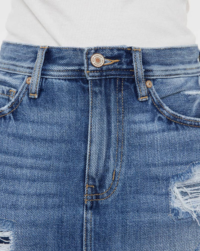 Distressed Denim A-line Mini Skirt - Shop Simply Apparel