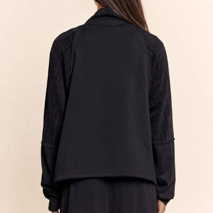 Black Mixed Media Mock Neck Top