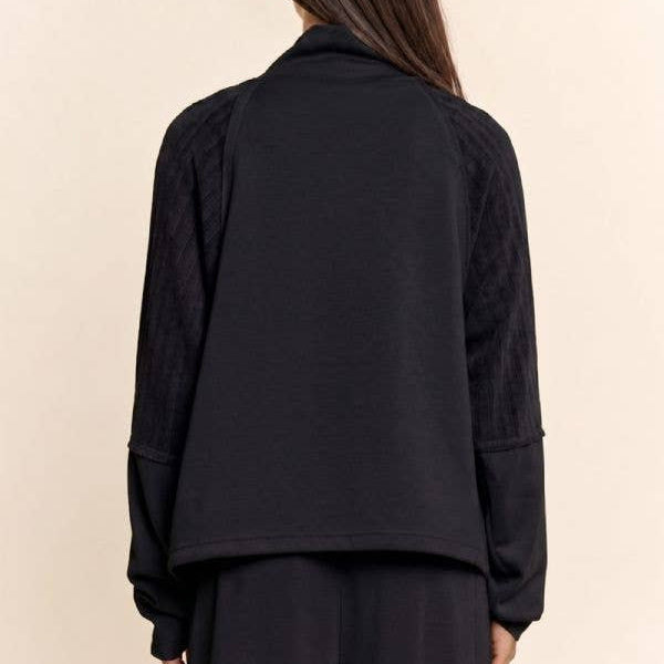 Black Mixed Media Mock Neck Top