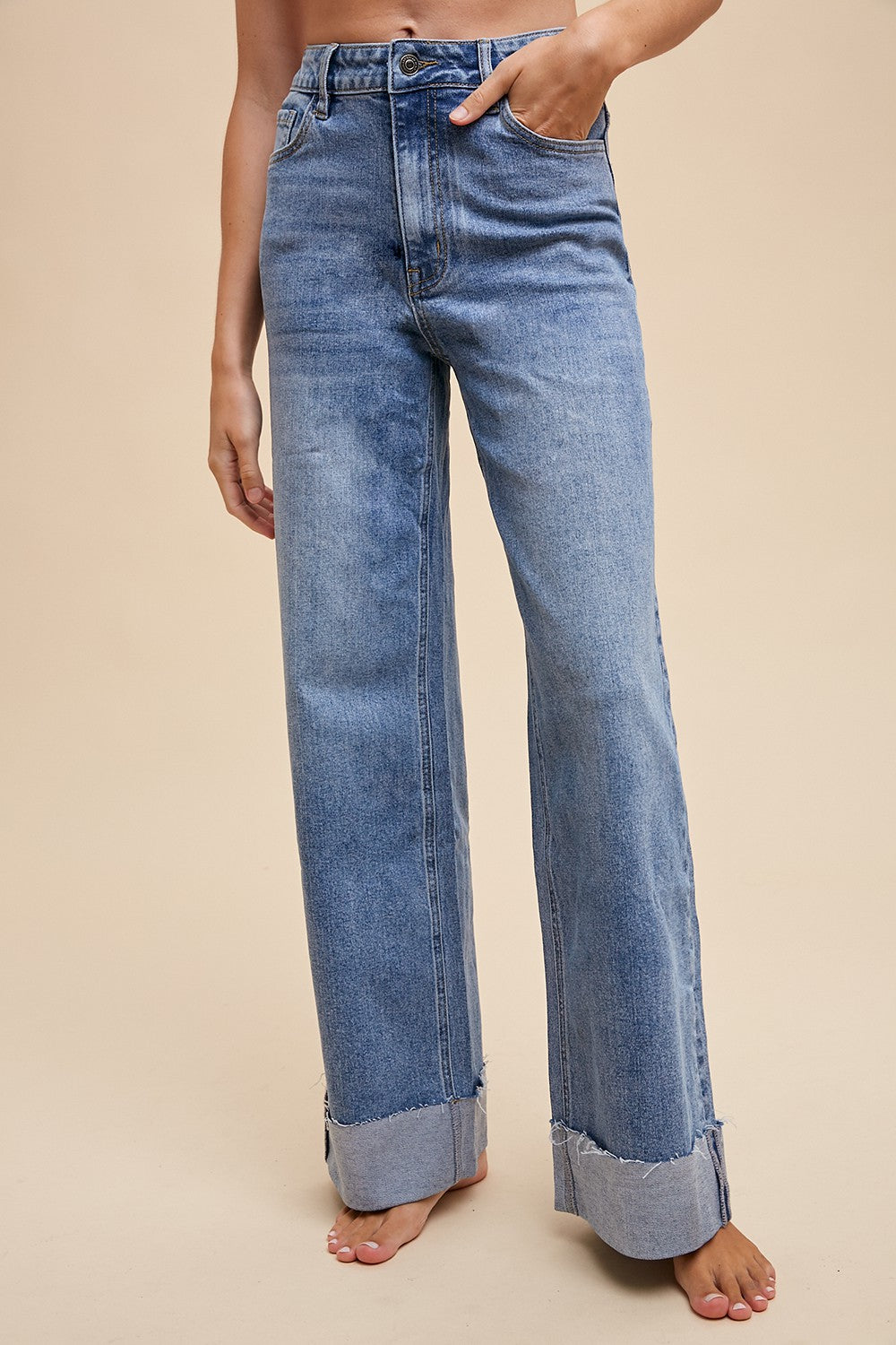 90's Stretch Cuffed Medium Straight Jeans