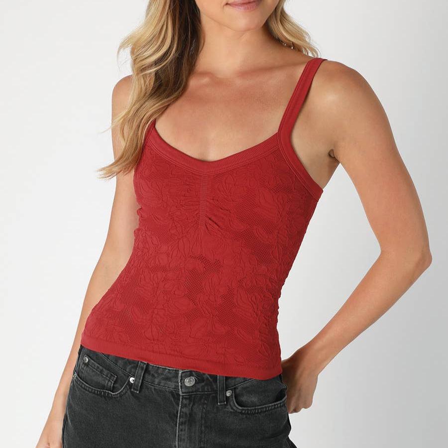 NIKIBIKI Red Lace V Neck Top