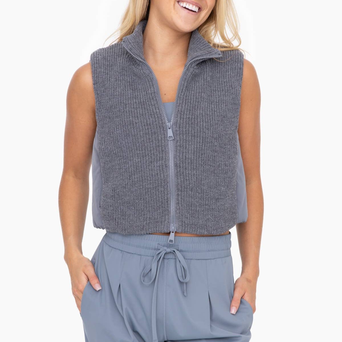 Grey Hybrid Cropped Puffer Vest