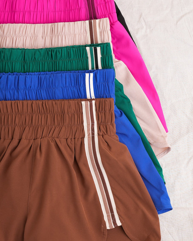 Mocha Brown Striped Trim Detail Activewear Shorts - Shop Simply Apparel